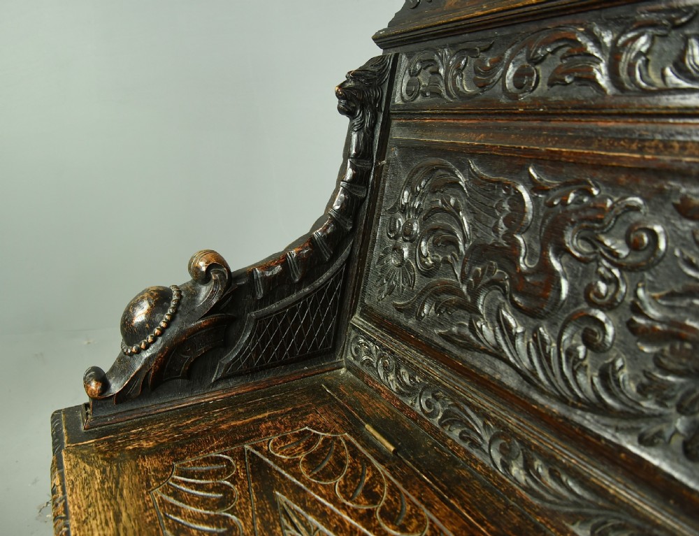 Carved oak hall bench  View VII