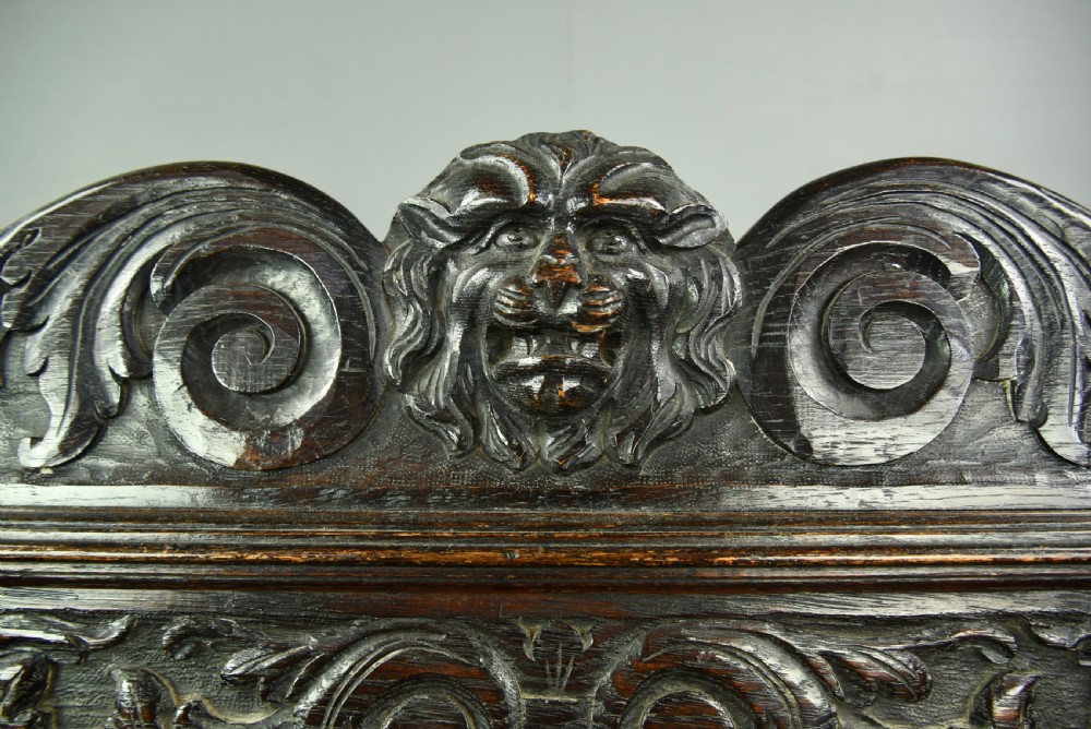 Carved oak hall bench  View VIII