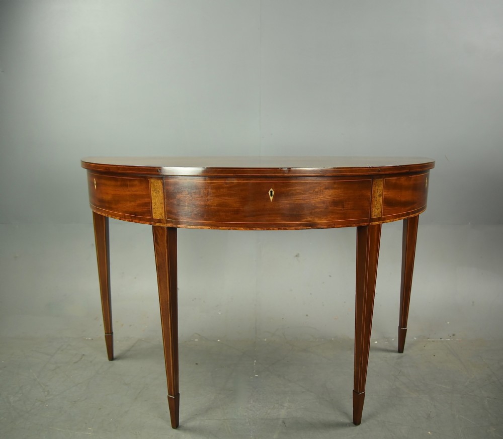 Pair of Georgian mahogany demi lune console tables  View IV
