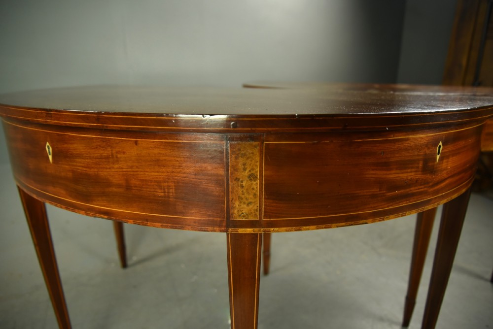 Pair of Georgian mahogany demi lune console tables  View V