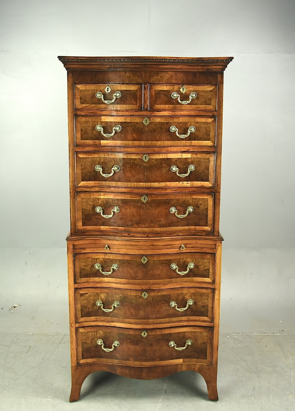 Walnut serpentine chest on chest tall boy 