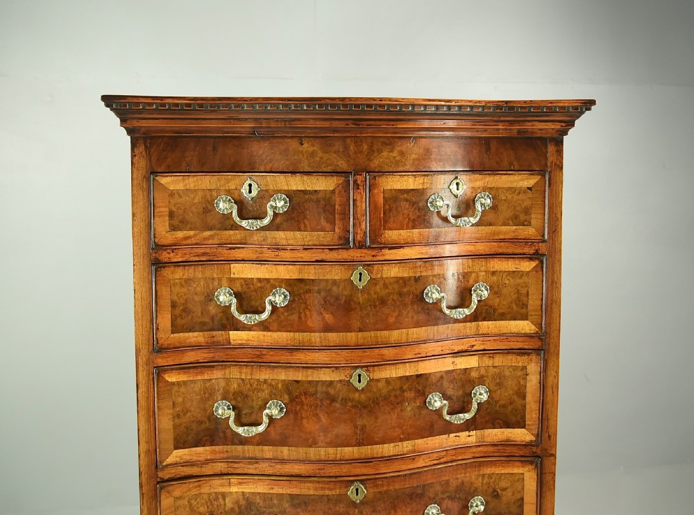 Walnut serpentine chest on chest tall boy  View II