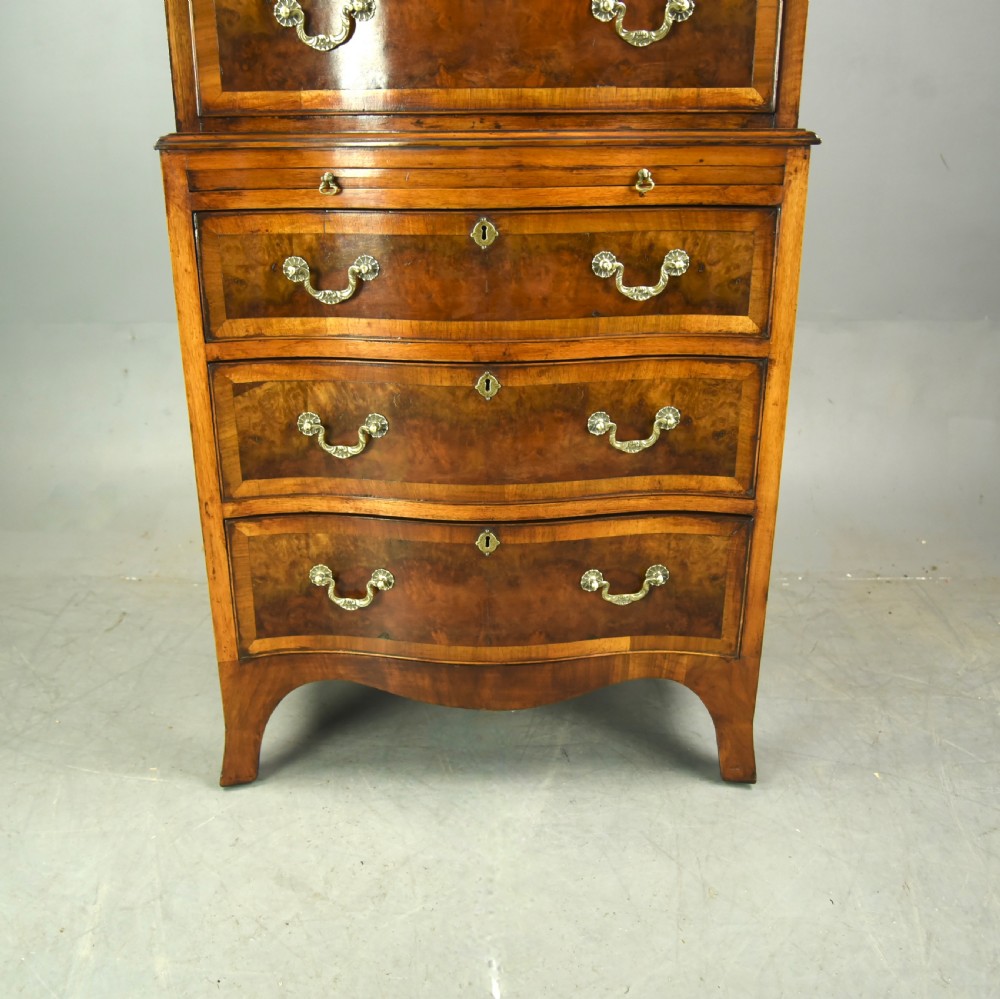 Walnut serpentine chest on chest tall boy  View III