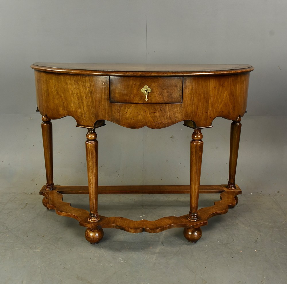 Fine pair of walnut Demi lune console tables  View III
