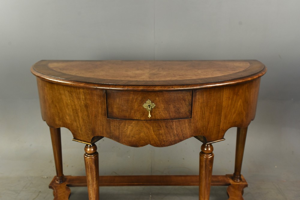Fine pair of walnut Demi lune console tables  View IV