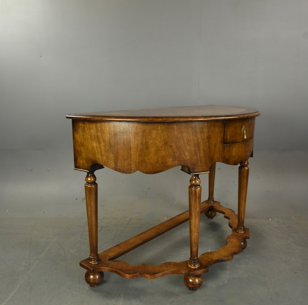Fine pair of walnut Demi lune console tables  View VIII