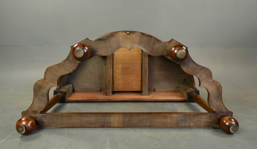 Fine pair of walnut Demi lune console tables  View X