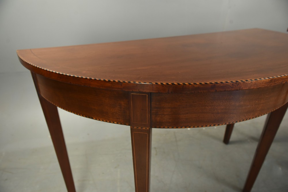 Pair of Georgian mahogany Demi lune console tables  View III