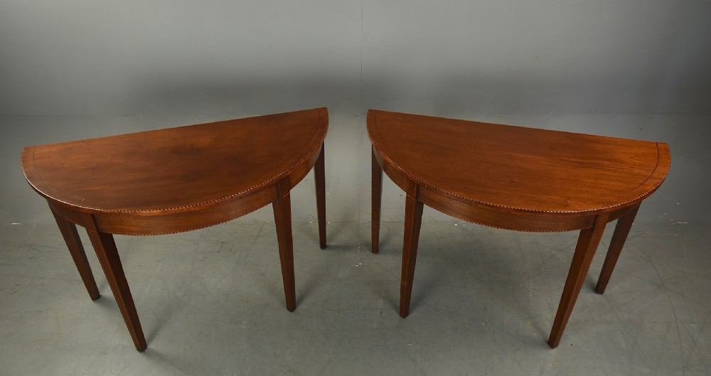 Pair of Georgian mahogany Demi lune console tables  View IV