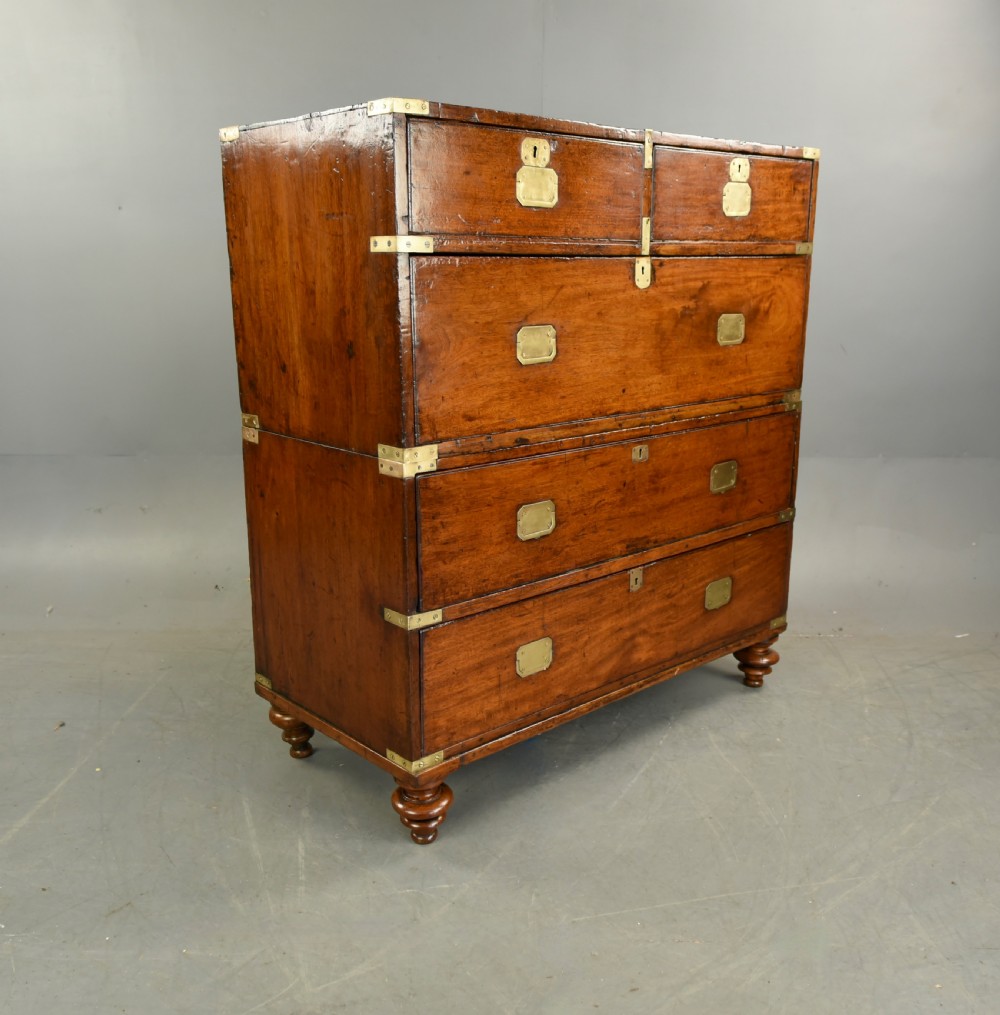 antique mahogany campaign military chest of drawers  View II