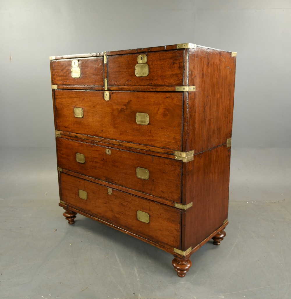 antique mahogany campaign military chest of drawers  View III