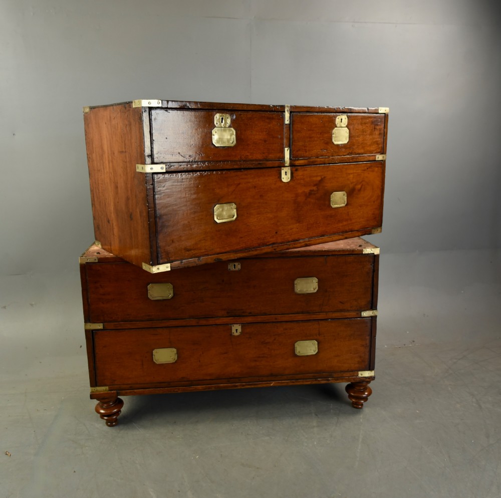 antique mahogany campaign military chest of drawers  View VII