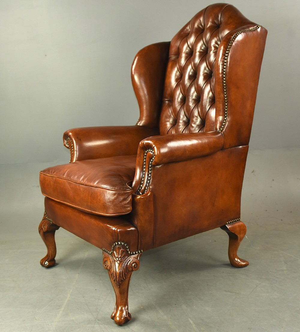 Large pair of leather wing chairs  View IV