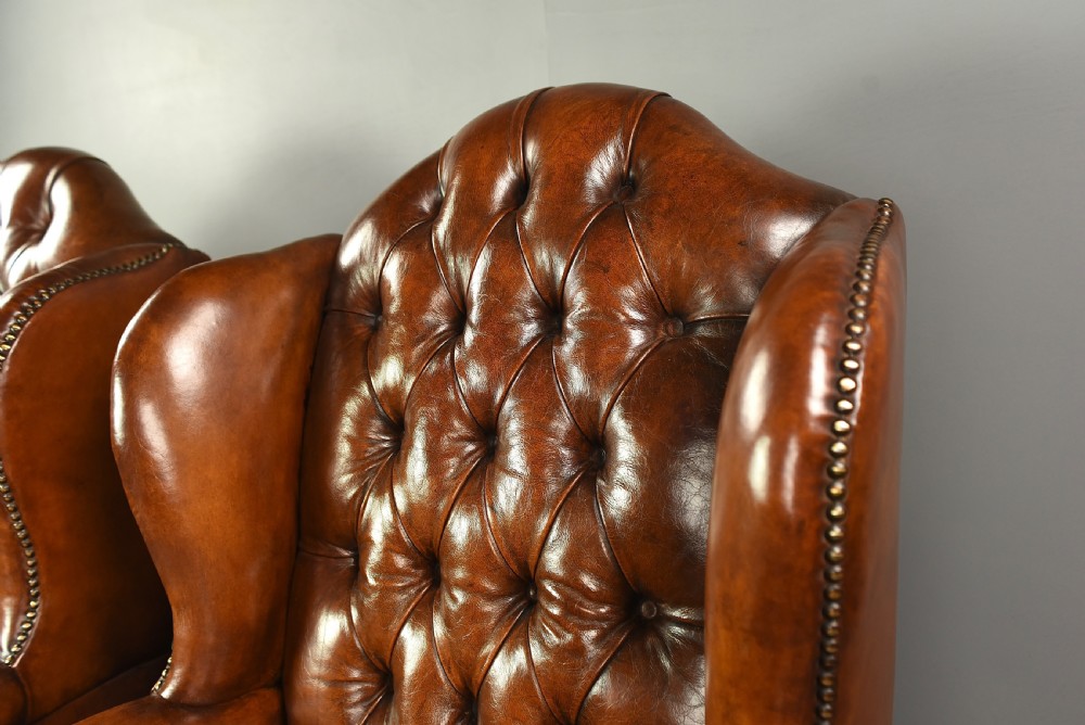Large pair of leather wing chairs  View VI