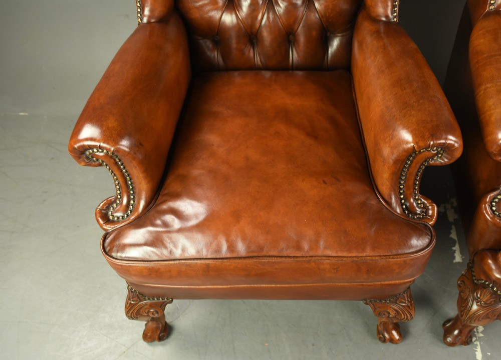 Large pair of leather wing chairs  View VIII