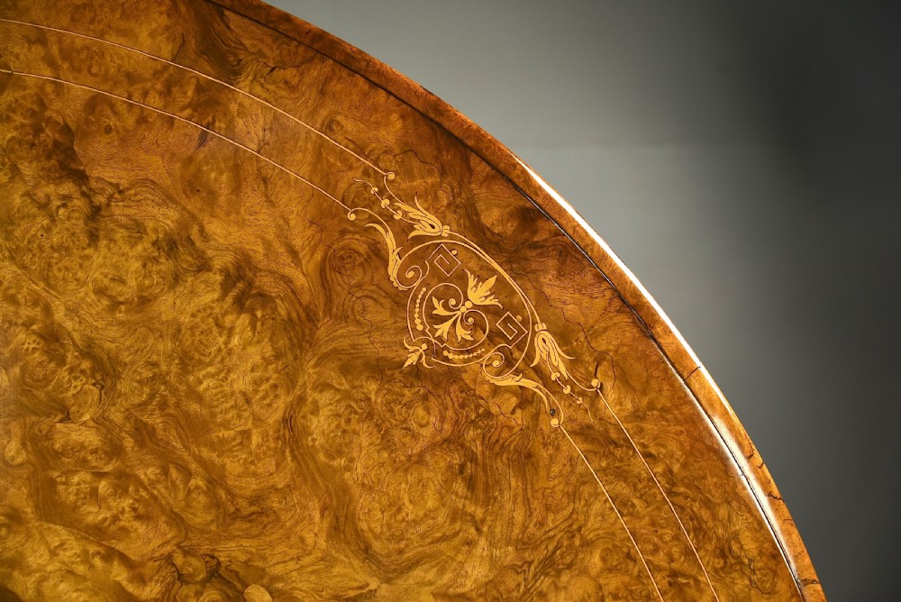Antique round burr  walnut dining table  View IV