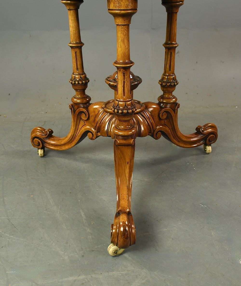 Antique round burr  walnut dining table  View VII