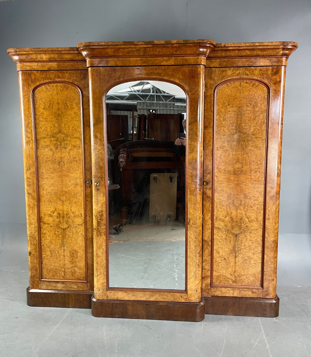 Victorian Walnut breakfront triple wardrobe 