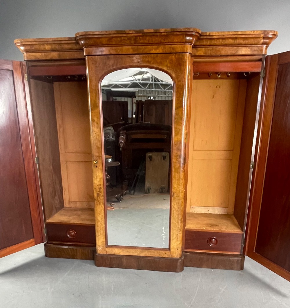 Victorian Walnut breakfront triple wardrobe  View III