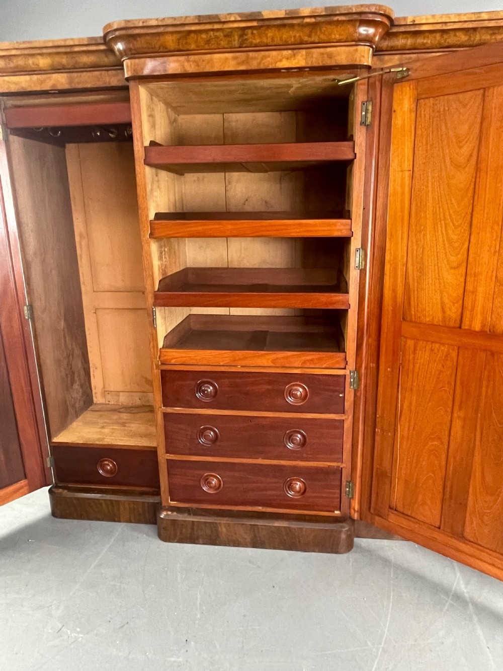Victorian Walnut breakfront triple wardrobe  View IV