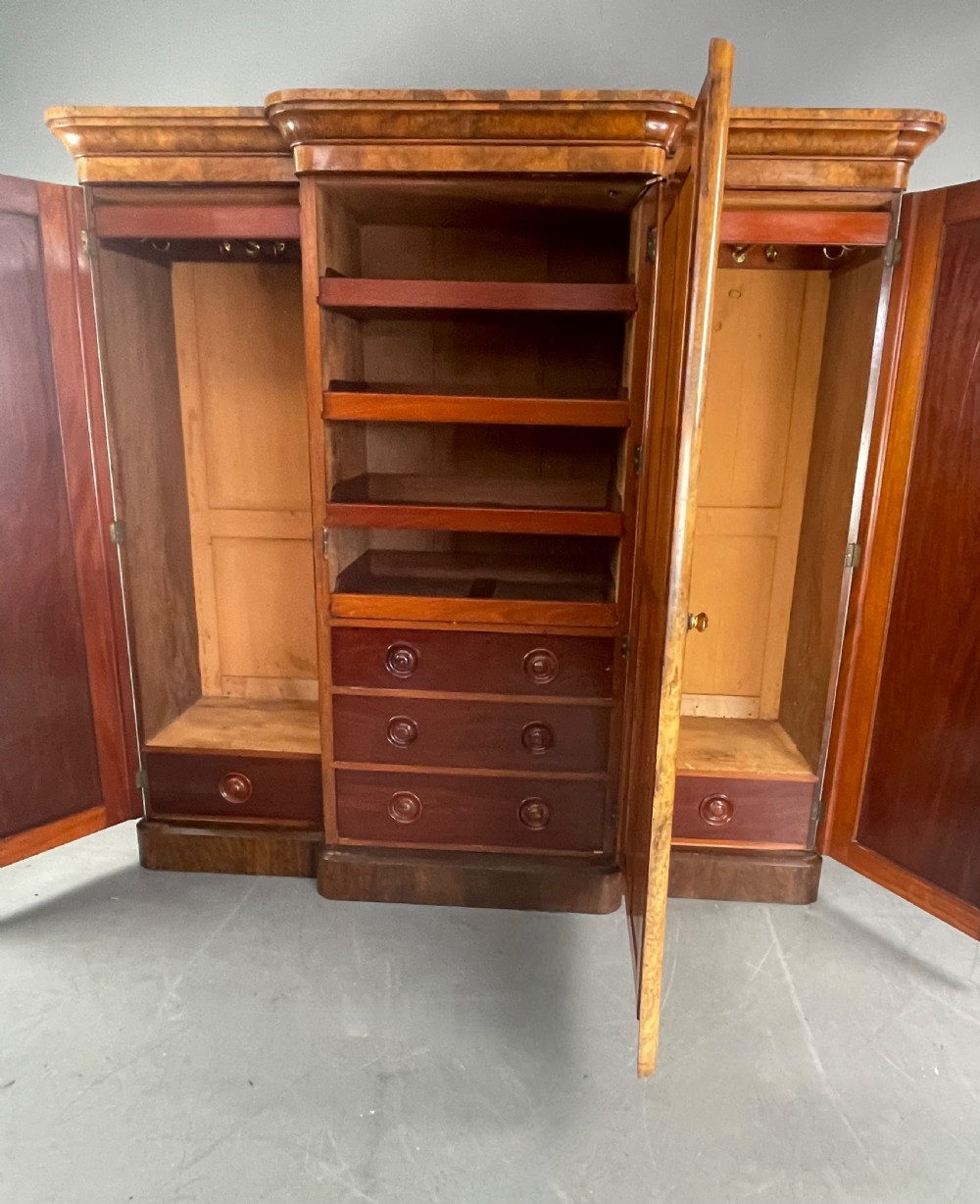 Victorian Walnut breakfront triple wardrobe  View V