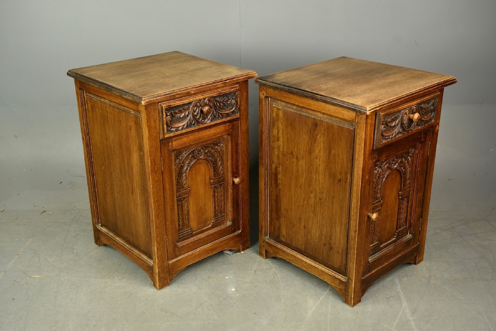 Pair of carved oak bedside cabinets  View III