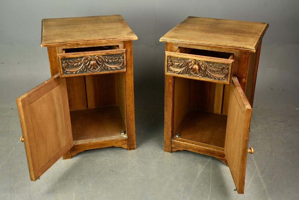 Pair of carved oak bedside cabinets  View IV