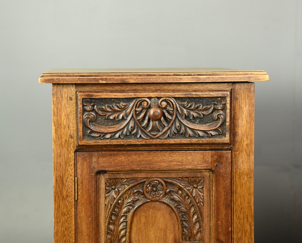 Pair of carved oak bedside cabinets  View VI