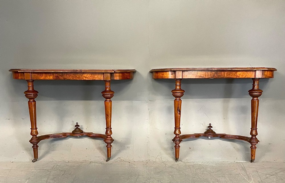 Pair of  walnut console tables 