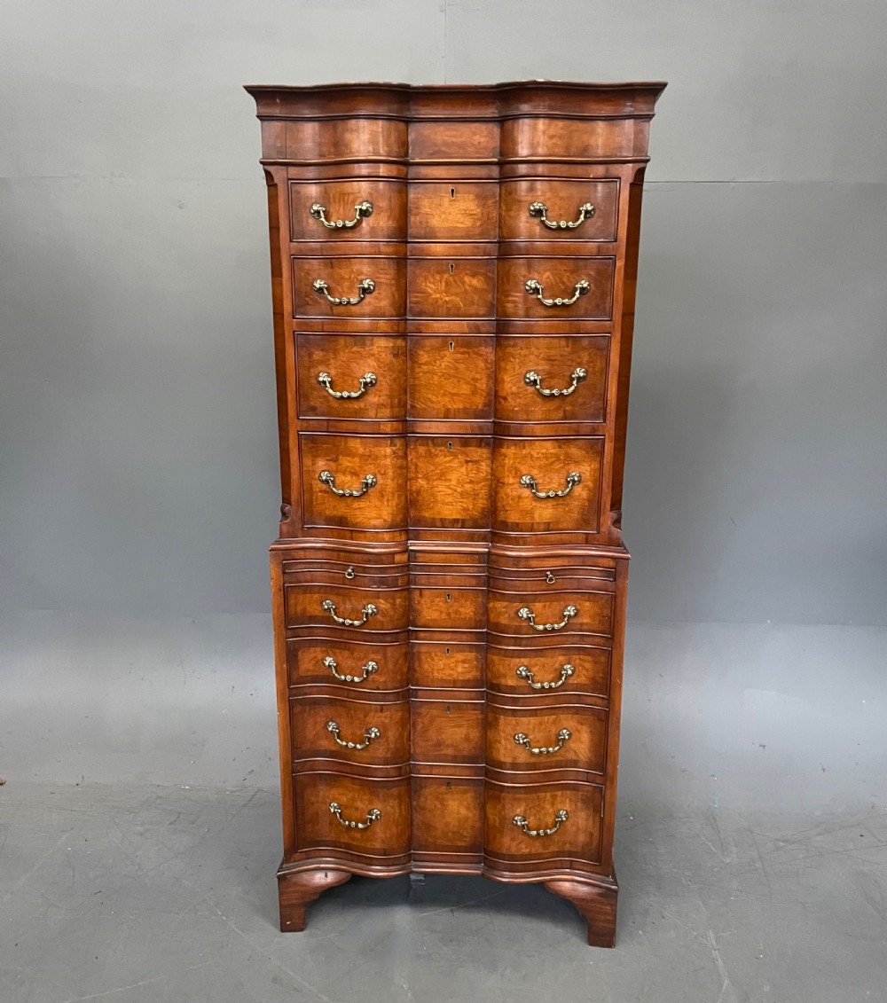 Antique burr walnut tall boy chest on chest 