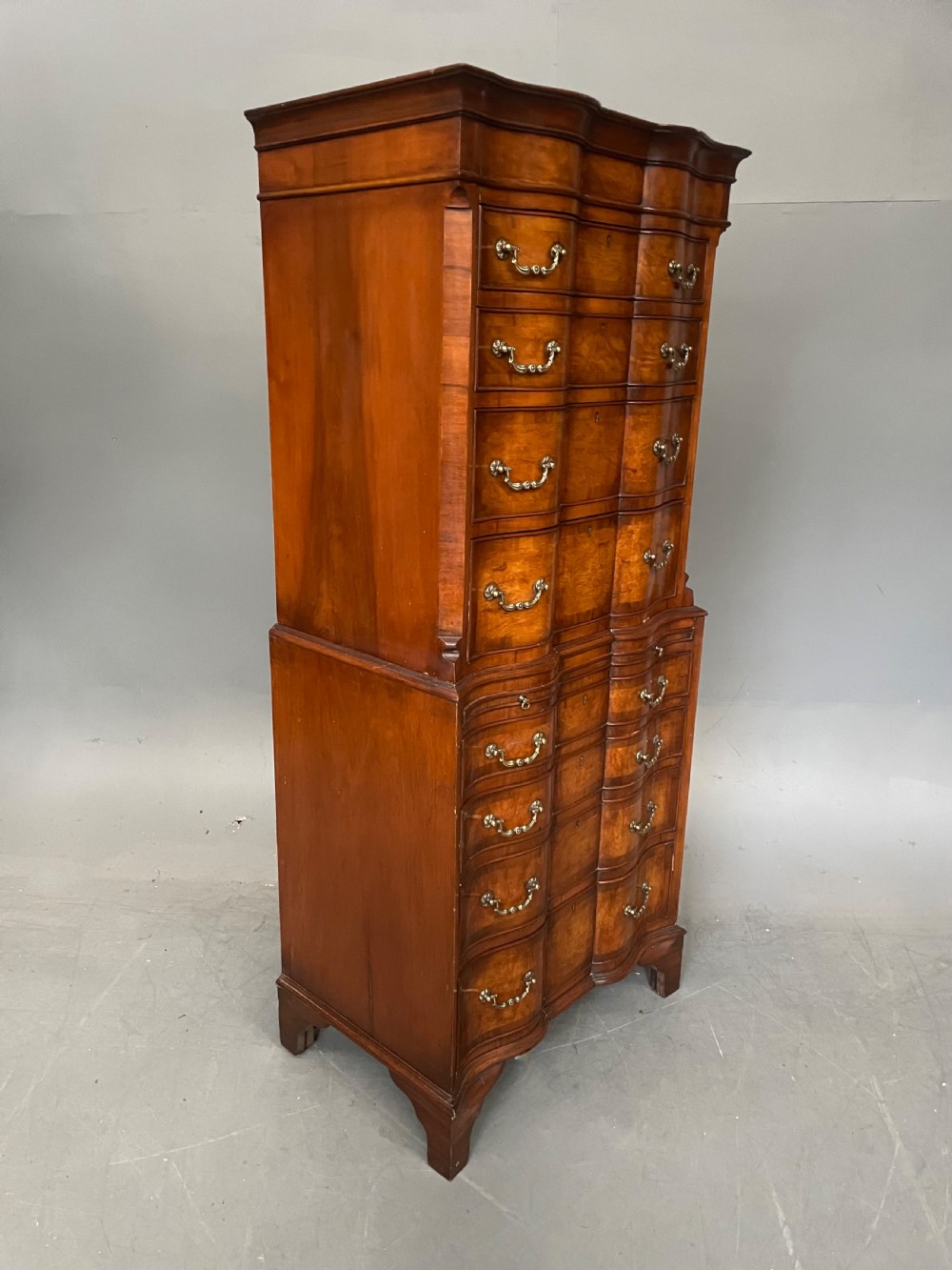 Antique burr walnut tall boy chest on chest  View II