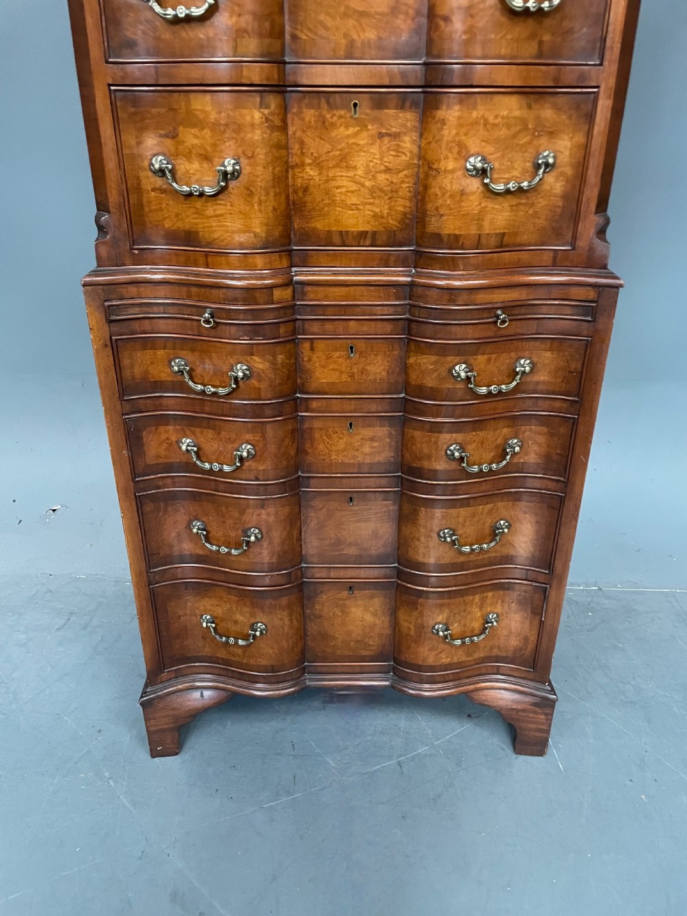 Antique burr walnut tall boy chest on chest  View VI