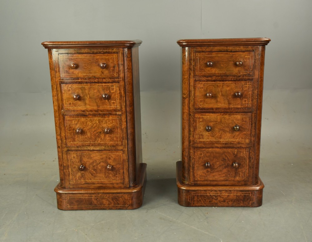 Pair of Victorian burr walnut bedside chests of drawers 