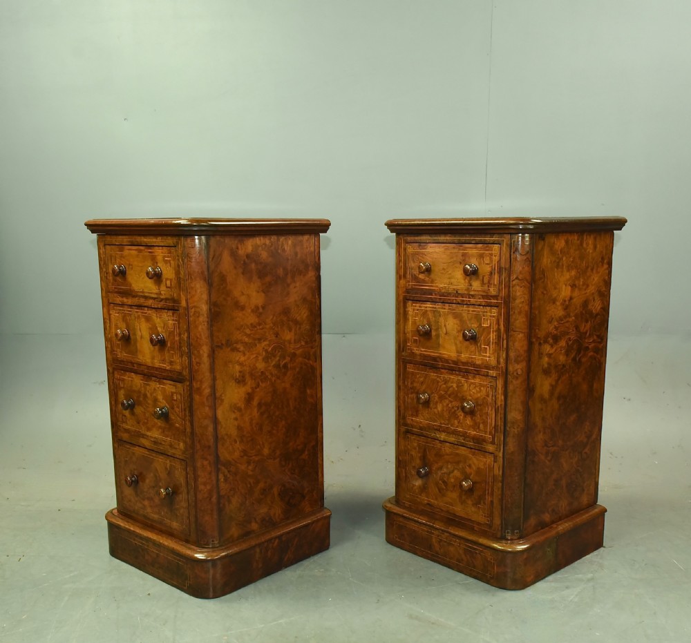 Pair of Victorian burr walnut bedside chests of drawers  View III