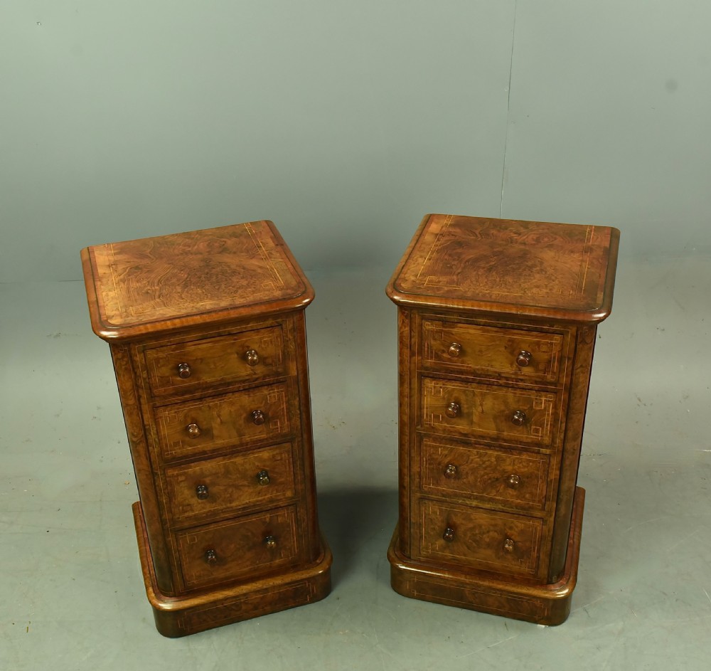 Pair of Victorian burr walnut bedside chests of drawers  View IV
