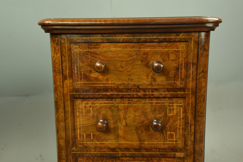 Pair of Victorian burr walnut bedside chests of drawers  View V