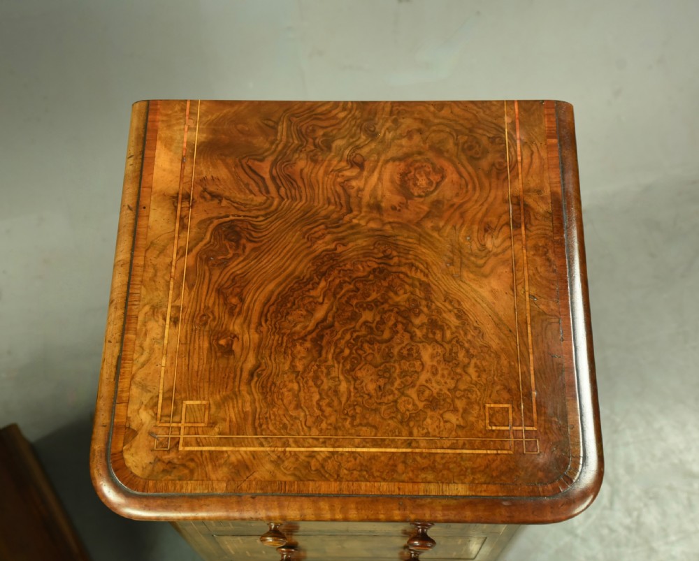 Pair of Victorian burr walnut bedside chests of drawers  View VI