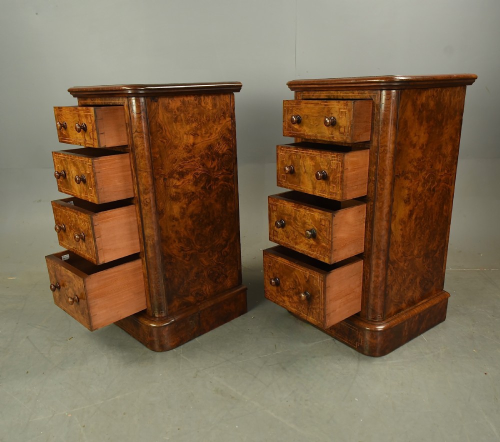 Pair of Victorian burr walnut bedside chests of drawers  View VII