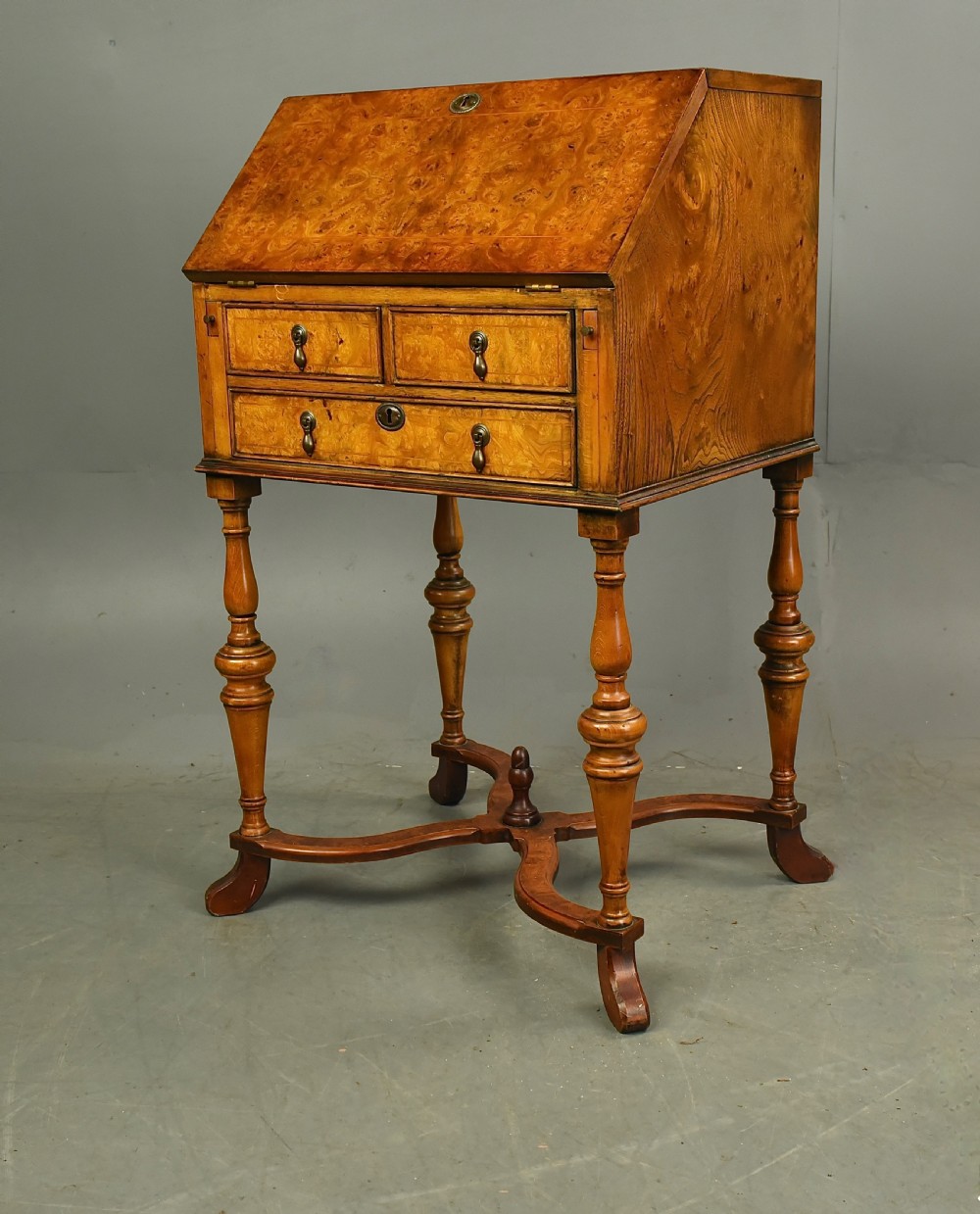 Queen Anne style burr walnut bureau 