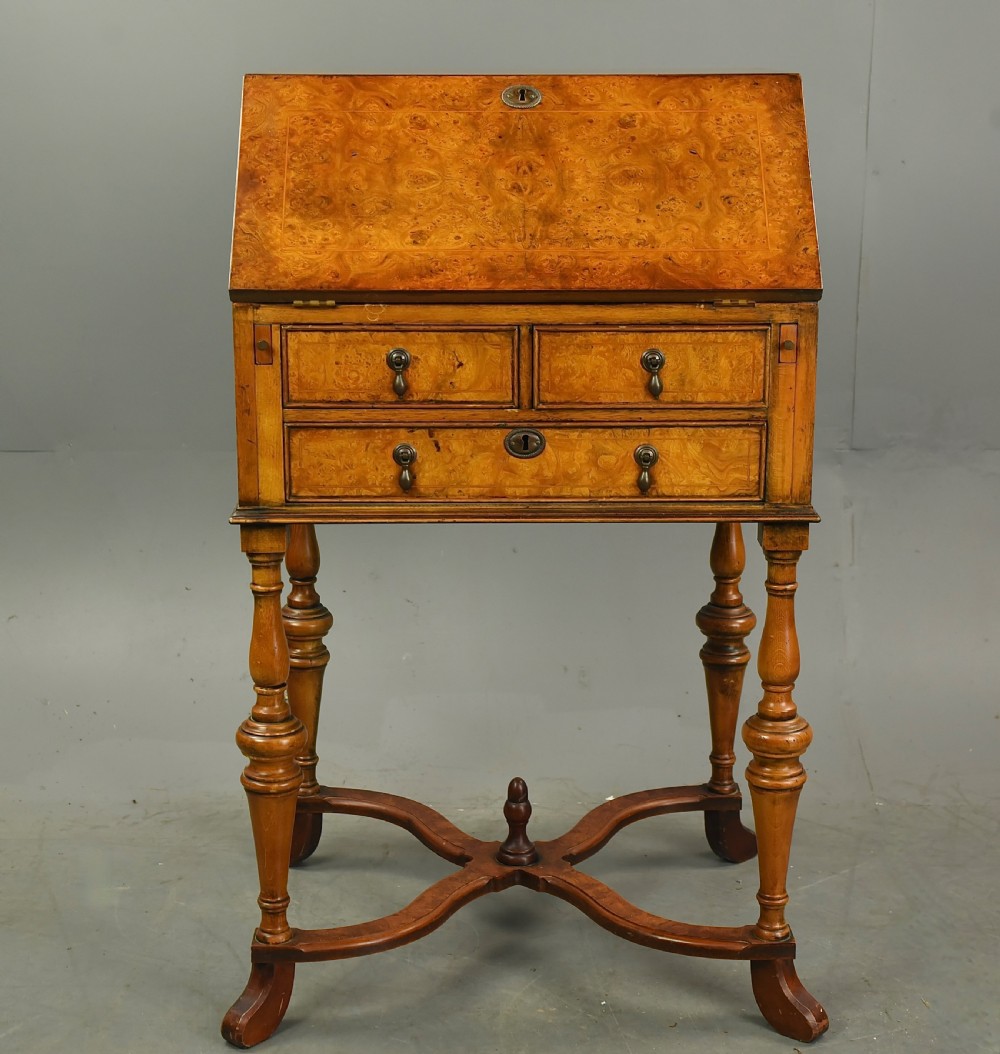 Queen Anne style burr walnut bureau  View II
