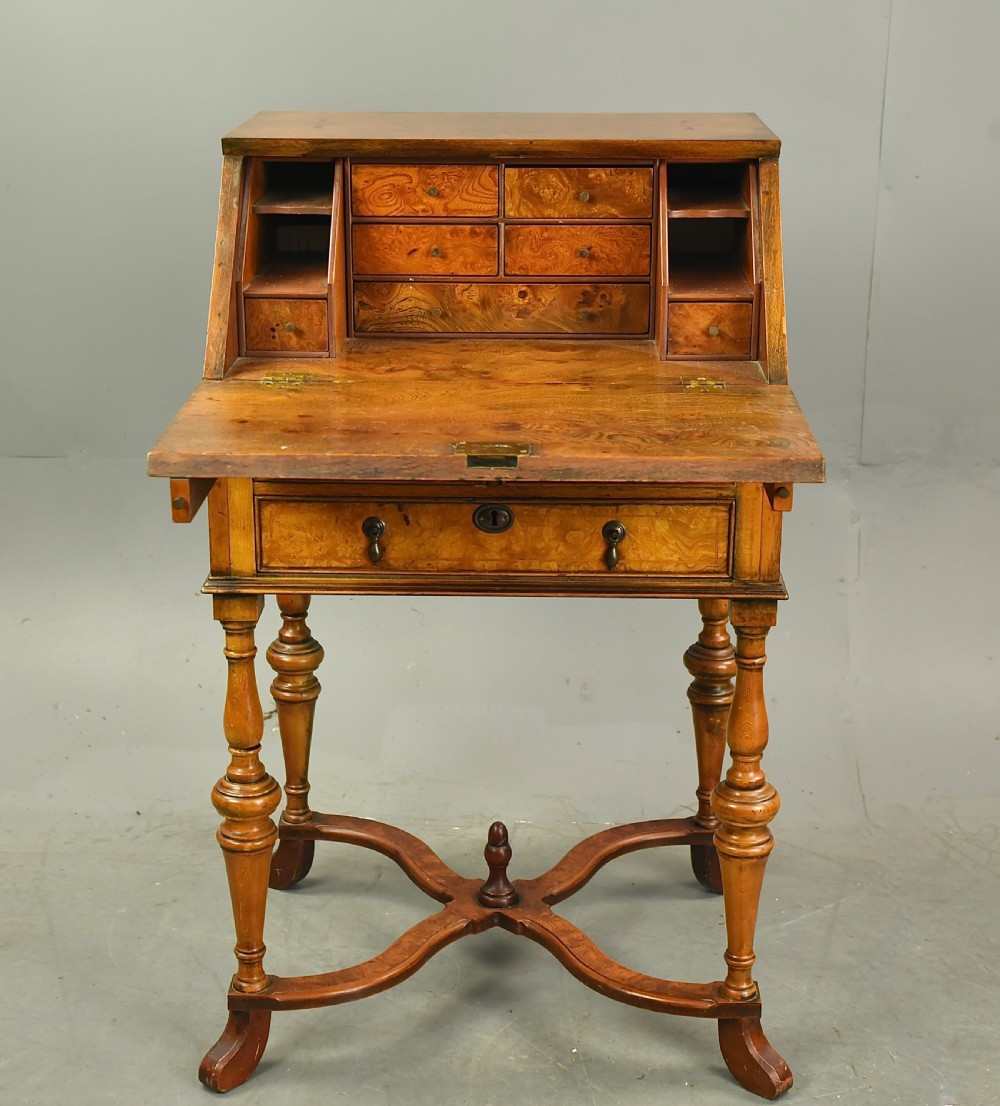 Queen Anne style burr walnut bureau  View IV