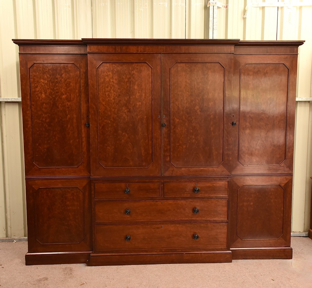 Large Georgian mahogany breakfront  compactum wardrobe  View II