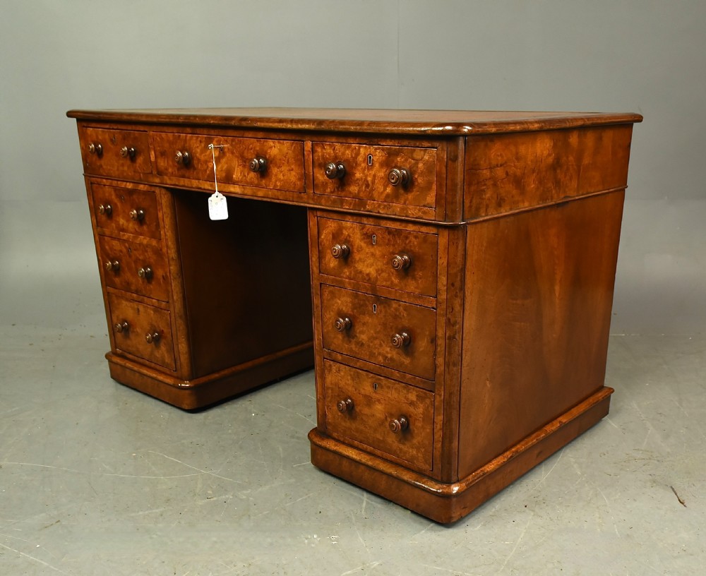 Victorian burr walnut pedestal desk  View II
