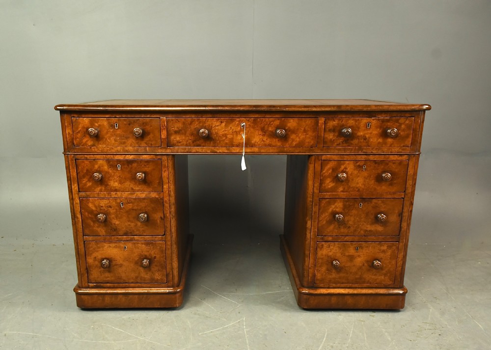 Victorian burr walnut pedestal desk  View III