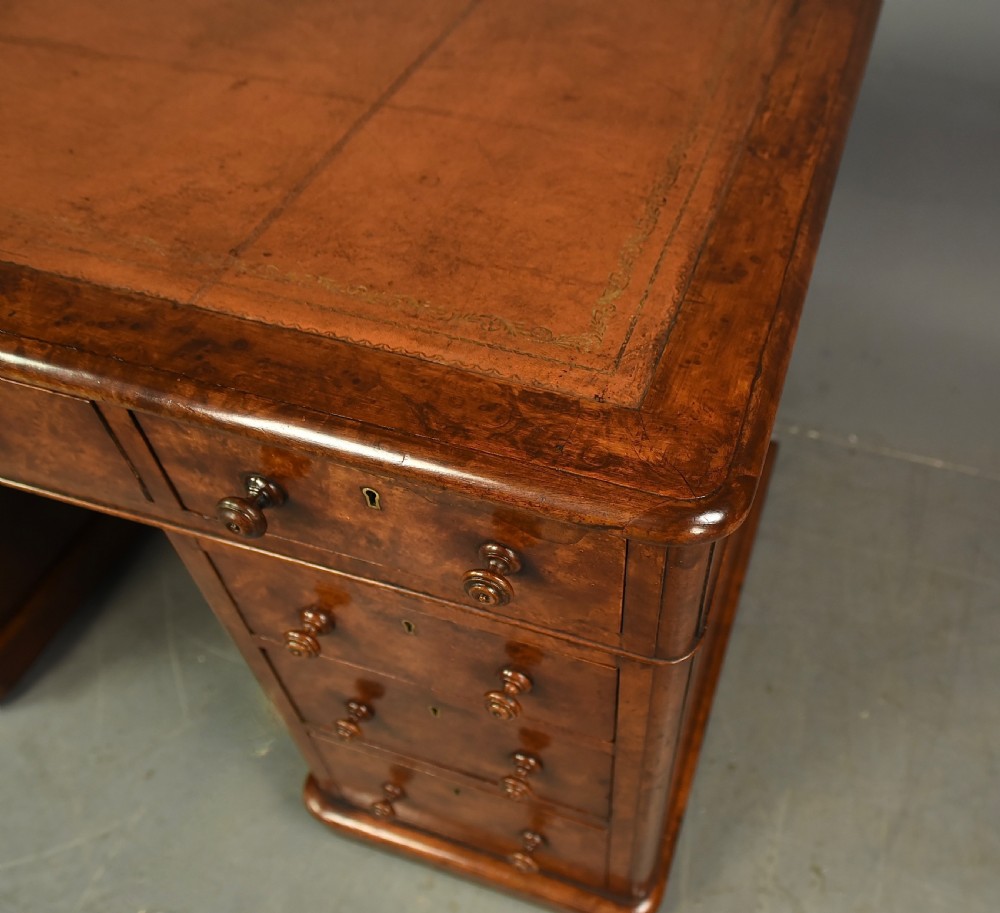 Victorian burr walnut pedestal desk  View VI