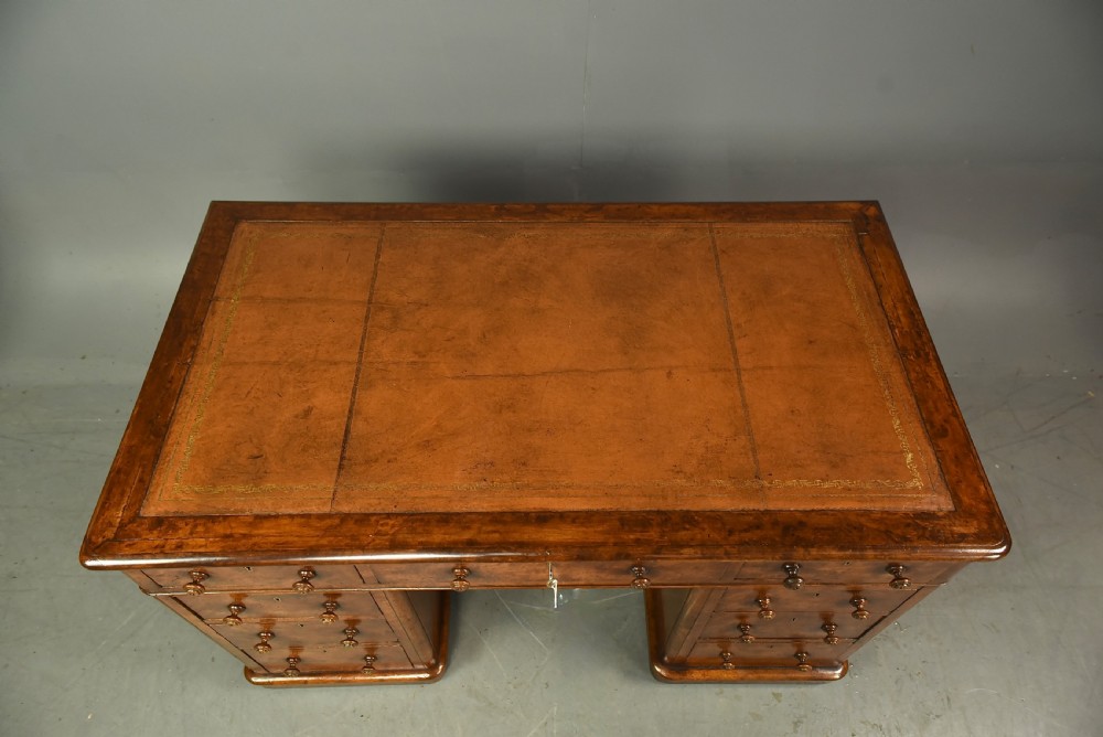 Victorian burr walnut pedestal desk  View VIII