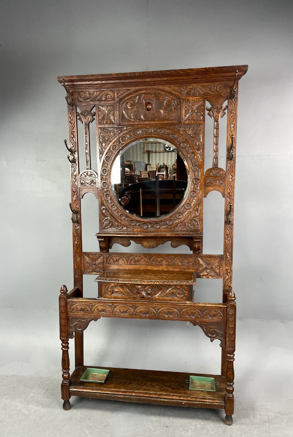 Victorian carved oak green man hall stand 