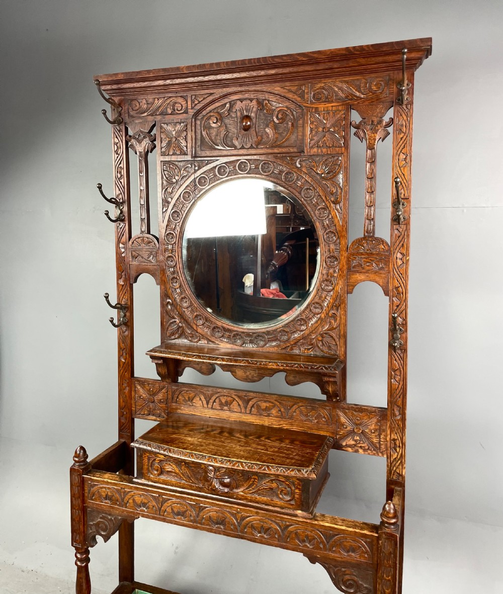 Victorian carved oak green man hall stand  View II