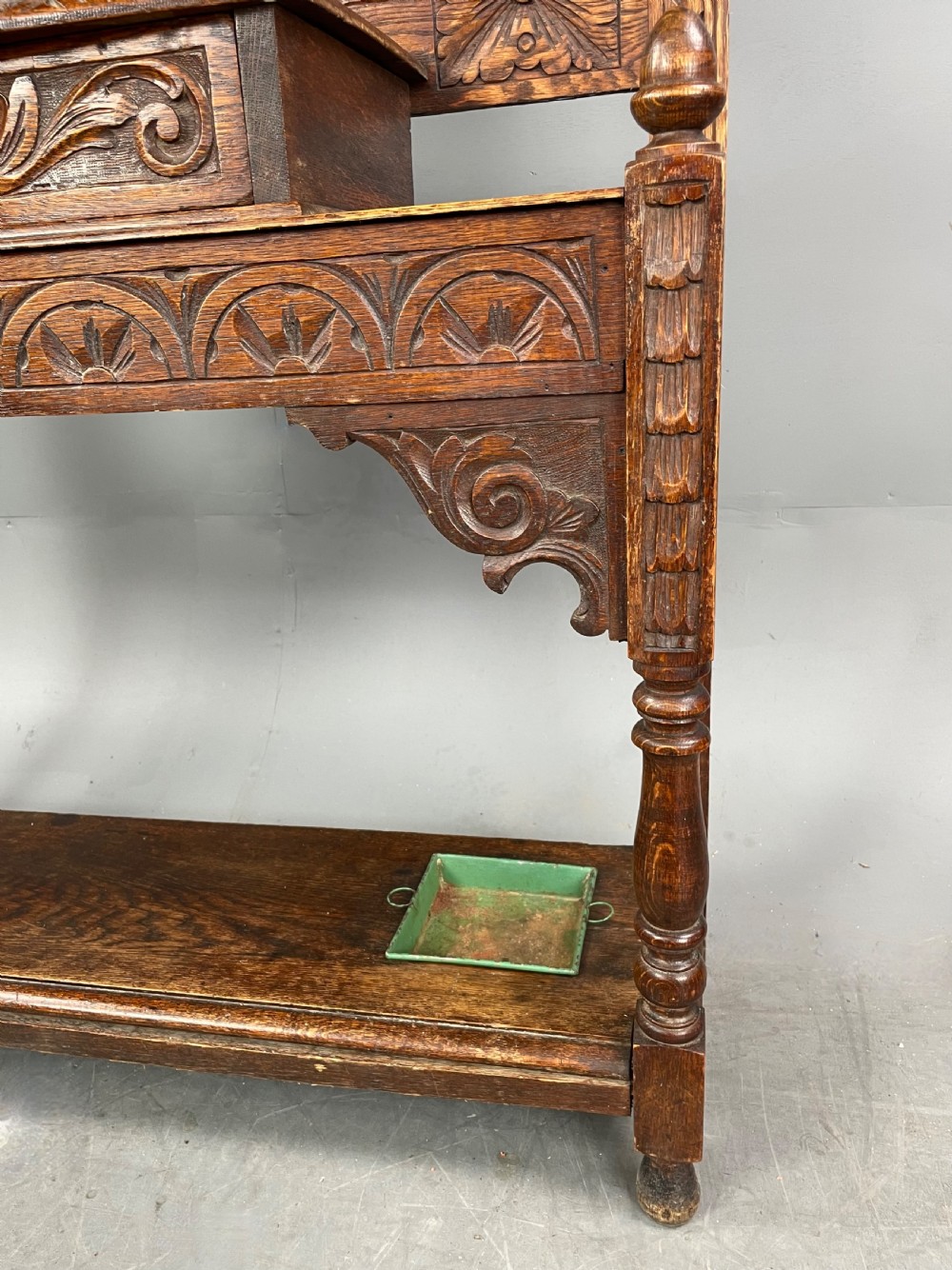 Victorian carved oak green man hall stand  View IV