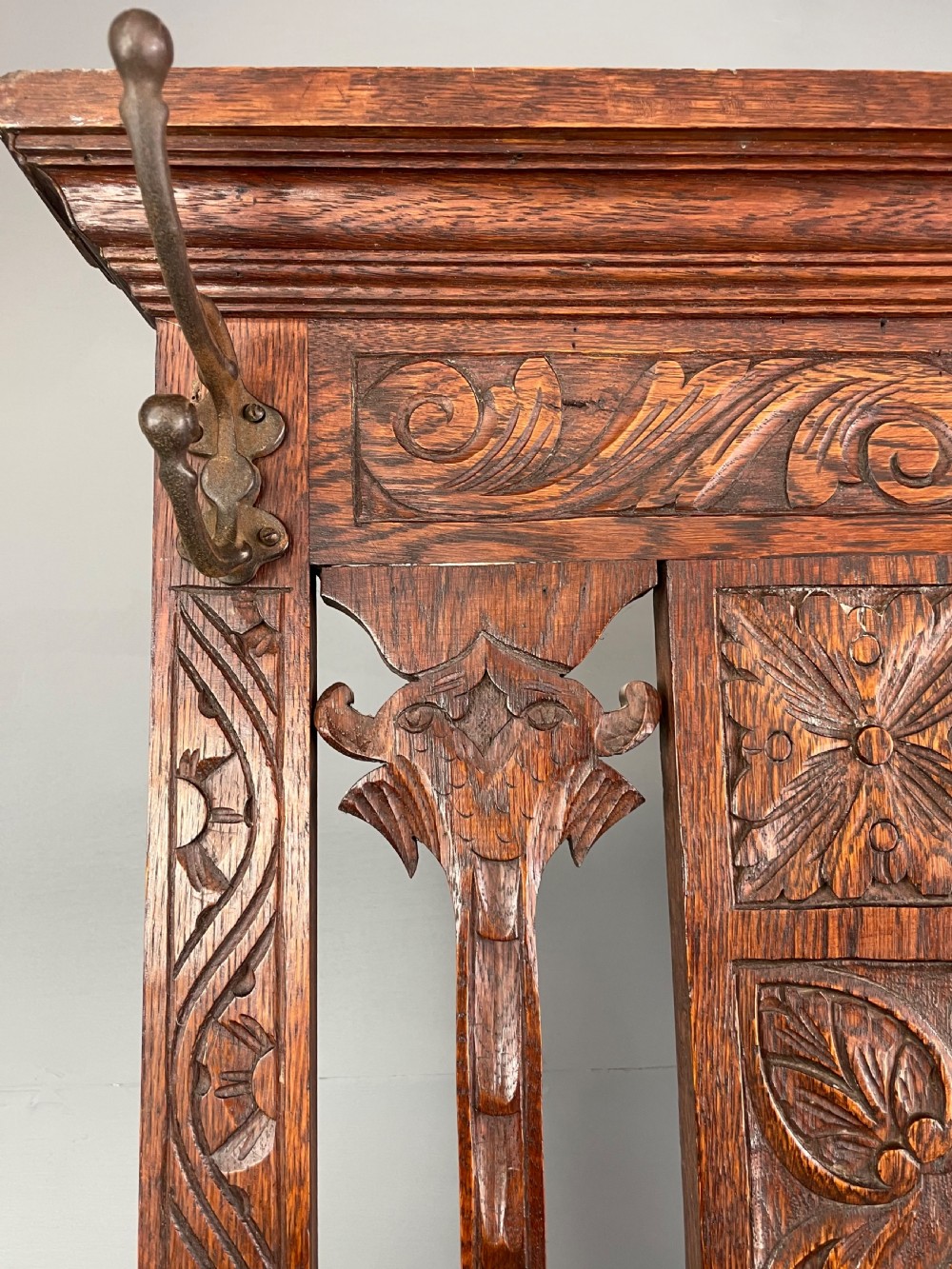 Victorian carved oak green man hall stand  View V